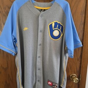 Nike Gray and Blue Baseball Jersey